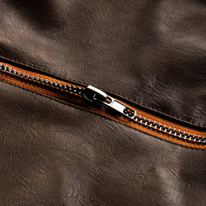 Chaqueta de cuero vintage con cremallera para hombre