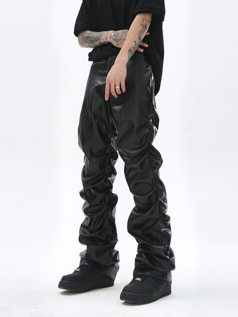 Punk Style Pleated Leather Pants