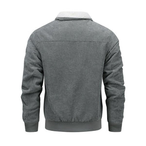 Men's Casual Lapel Corduroy Thickened Lambswool Multi-Pocket Zipper Jacket