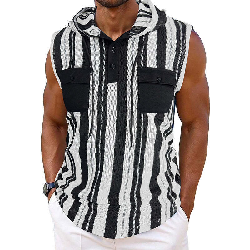 Camiseta sin mangas con capucha y rayas informales para hombre