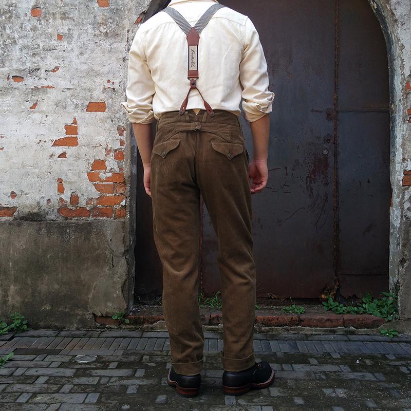 1920s 12oz Corduroy Farmer Work Trousers Mens Suspender Pants Vintage Overalls 20er