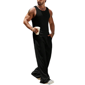 Men's Solid Color Tank Top And Trousers Beach Two-Piece Set