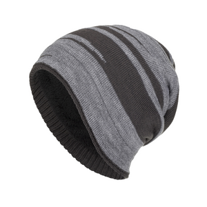 Men's Retro Colorblock Jacquard Plush Lining Warm Knitted Hat