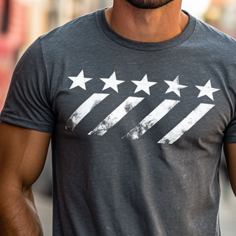 Men's Retro Casual Geometric Print Round Neck Outdoor Short Sleeve T-Shirt
