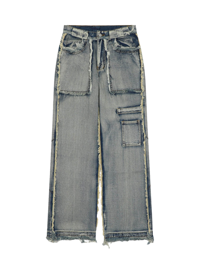 High Street Washed And Distressed Raw Edge Jeans