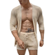 Lässiges Herren-Strickset mit mittellangen Ärmeln, Strickjacke und Shorts mit elastischer Taille
