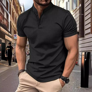 Lässiges Herren-T-Shirt mit Stehkragen und Waffelmuster in Slim Fit und kurzen Ärmeln
