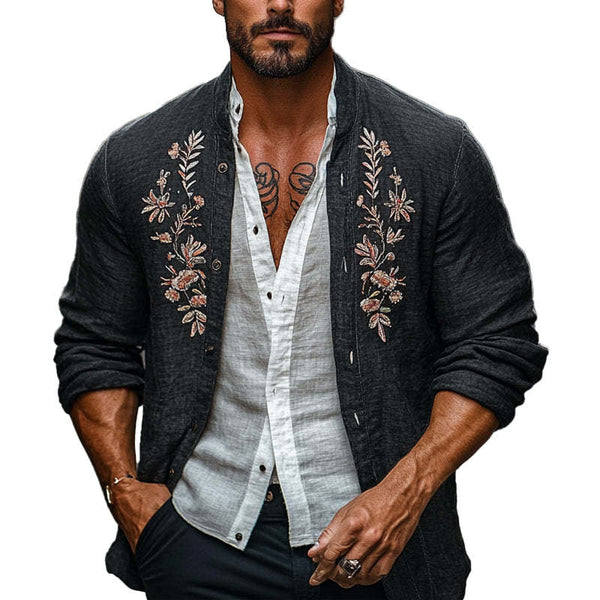Men's Cotton And Linen Vintage Embroidered Cardigan Jacket 24065076X