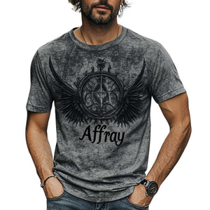 Camiseta informal de cuello redondo con estampado vintage gris oscuro para hombre