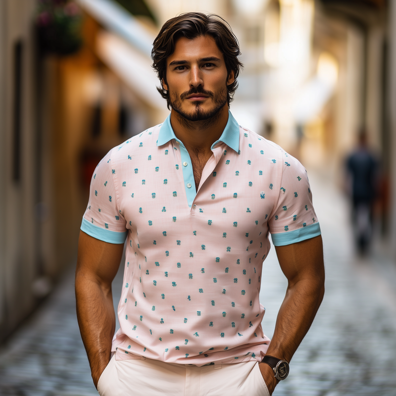 Men's Spring Fashion Casual Contrast Color Embroidery Short Sleeve POLO Shirt MTA2816C6K