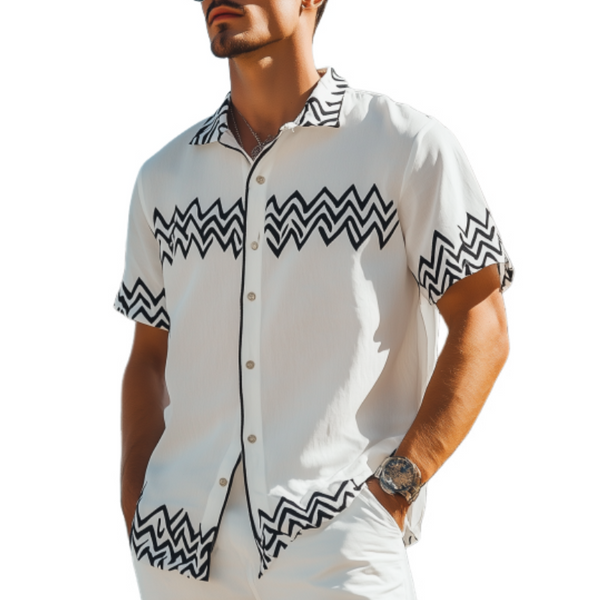 Men's Fashion Casual Retro Printed Short Sleeve Shirt
