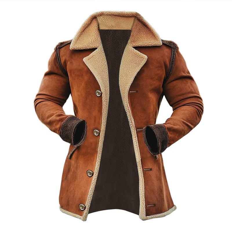 Men's Fleece Suede Lapel Single Breasted Mid-length Casual Coat