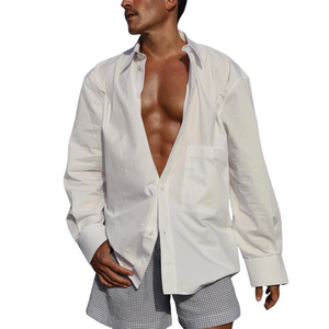 Men's Solid Lapel Waist Pocket Long Sleeve Shirt