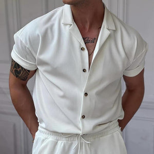 Men's Solid Color Striped Lapel Shirt