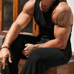 Men's Solid Color Tank Top And Trousers Beach Two-Piece Set