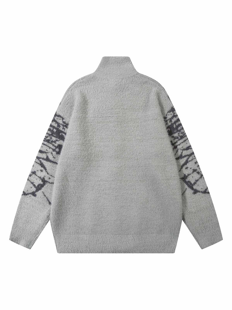 Butterfly Jacquard  Knit Mock Neck Sweater