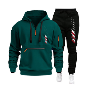 SUDADERA CON CAPUCHA PARA HOMBRE, DEPORTIVA, CASUAL, CON BANDERA DE EE. UU., MÚLTIPLES CREMALLERAS Y BOLSILLO EN EL BRAZO