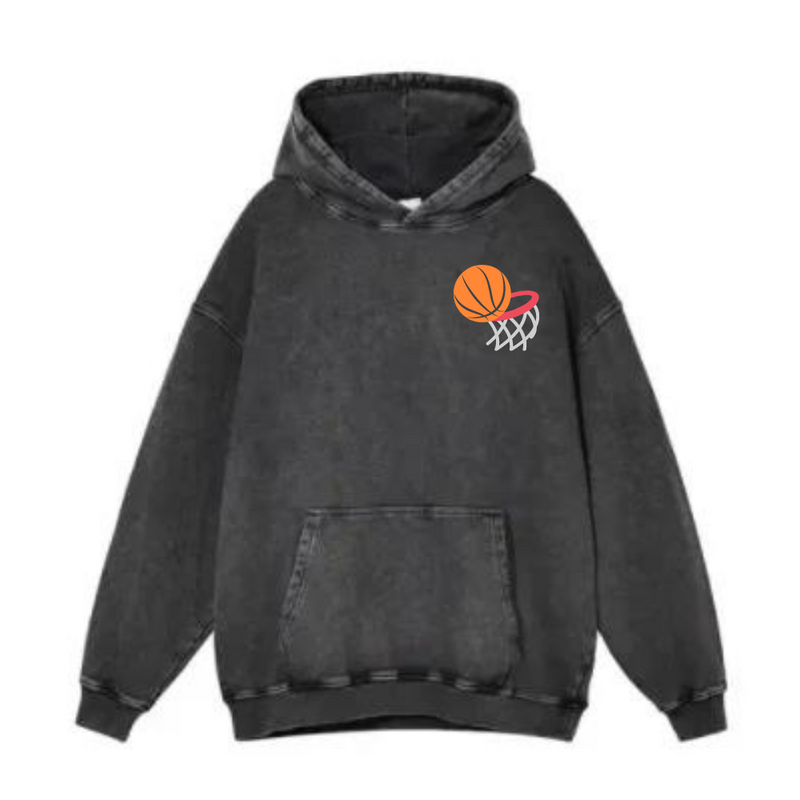 BASKETBALL  WATER WASHED DISTRESSED FLEECE HOODED SWEATSHIRT