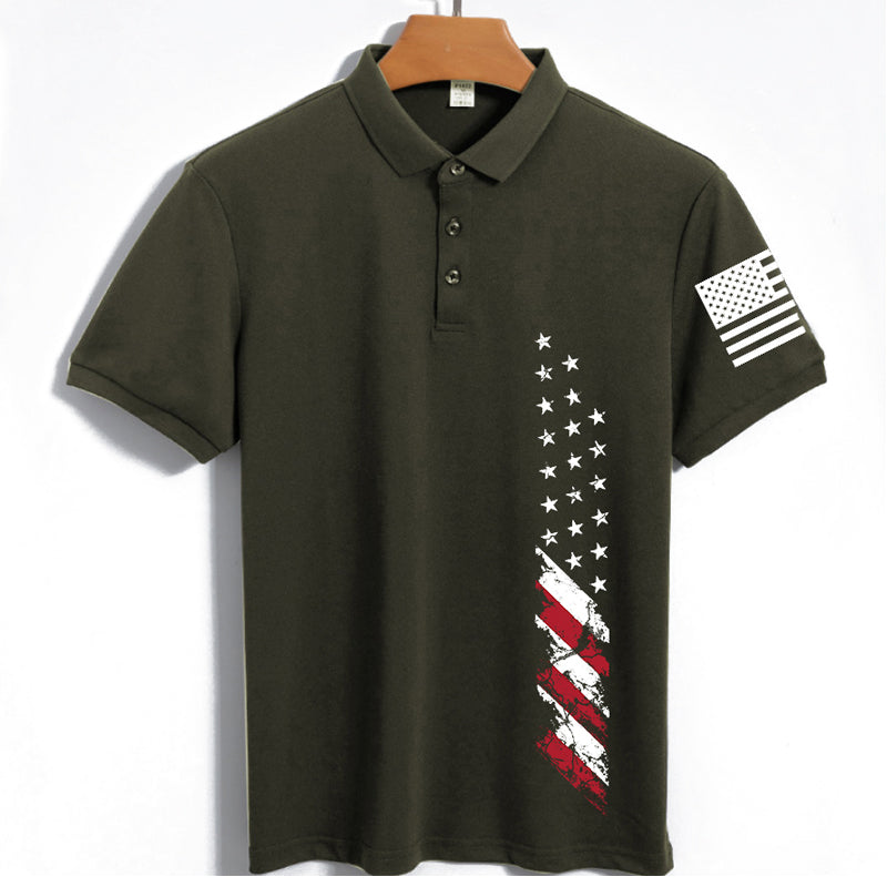 USA Flag Print Men's Outdoor SUN Protection QUICK DRY POLO (UPF40+)