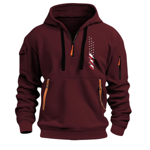 Sudadera con capucha y cremallera con bolsillo en el brazo y bandera de EE. UU.