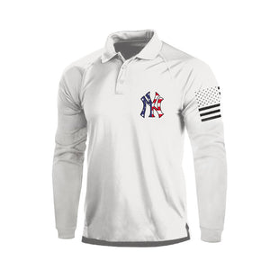 POLO DE MANGA LARGA RAGLÁN CON BOTÓN DE 1/4 Y ESTAMPADO DE LETRAS DE LA BANDERA DE EE. UU.