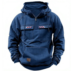 SUDADERA CON CAPUCHA VINTAGE DE COLOR LISO CON BANDERA DE EE. UU.