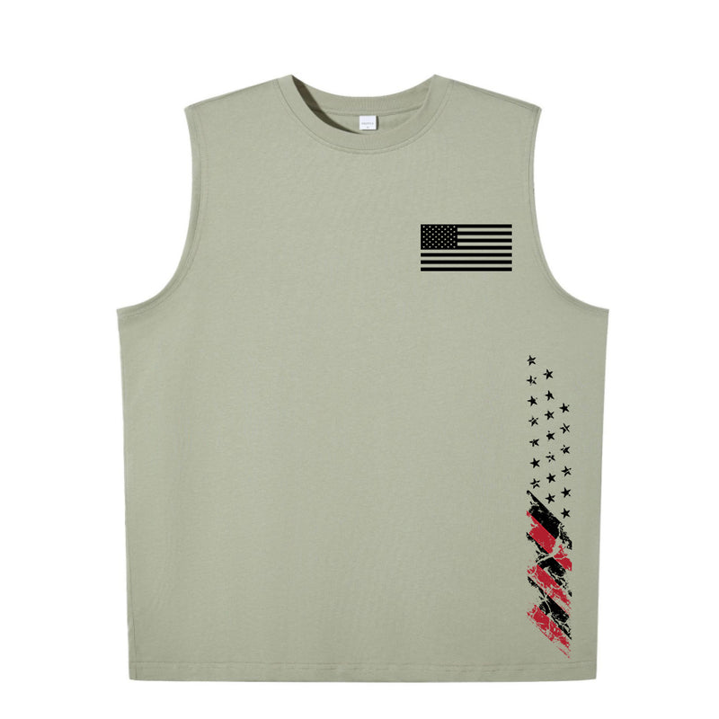 USA Flag print Men's pure cotton round neck vest