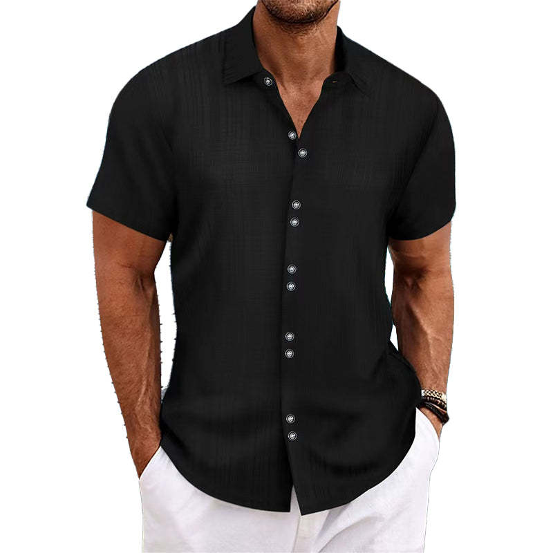 Camisa de manga corta texturizada de color liso para hombre