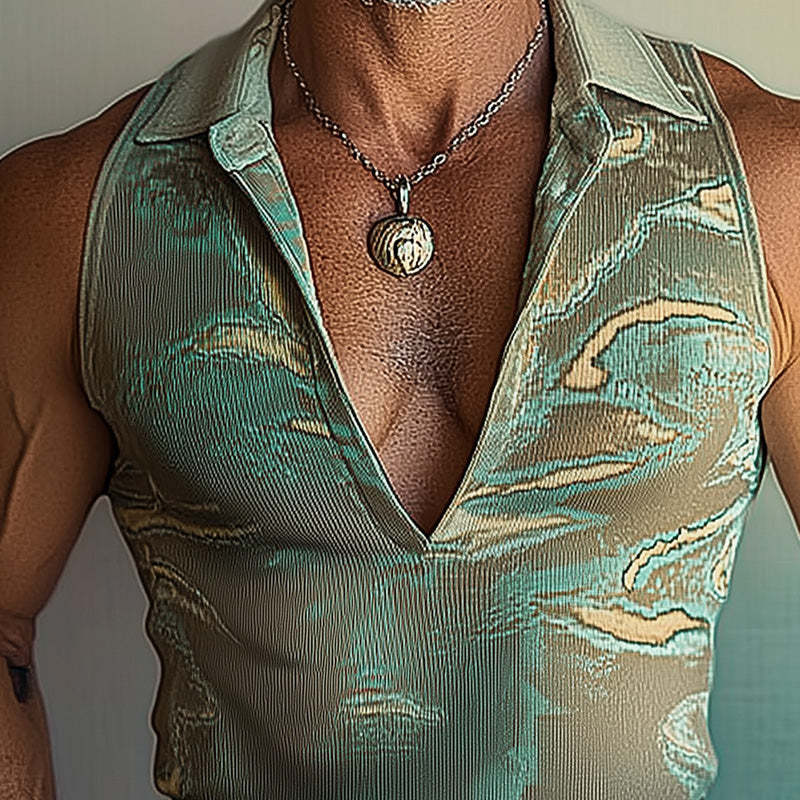 Men's Fashion Printed Slim Stand Collar Vest
