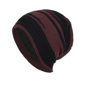 Men's Retro Colorblock Jacquard Plush Lining Warm Knitted Hat