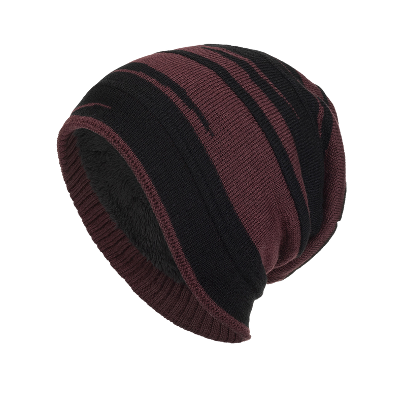 Gorro de punto cálido con forro de felpa jacquard con bloques de color retro para hombre
