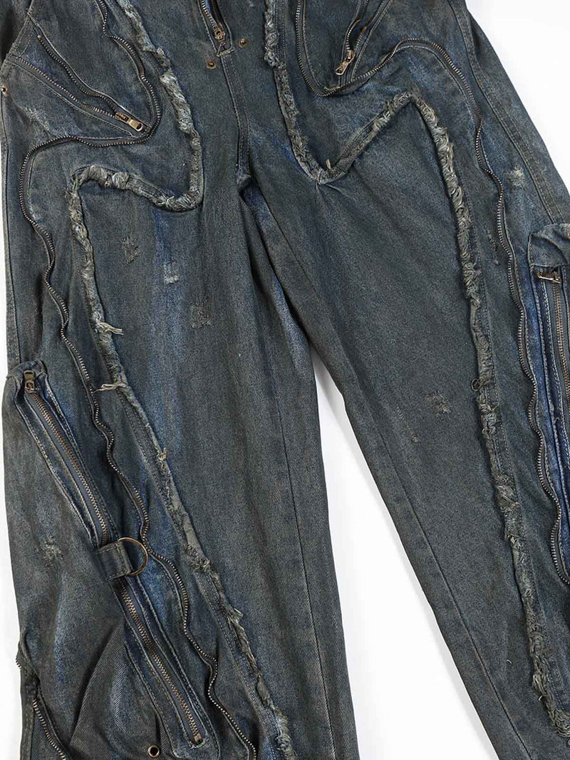 Wasteland Style Washed Straight Leg Jeans