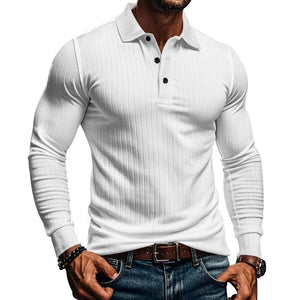 Camisa POLO informal de manga larga elástica para hombre