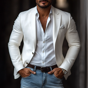 Blazer informal de dos botones con solapa y muesca de dralón de color liso para hombre