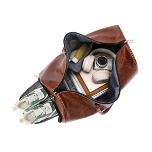 Bolso de viaje deportivo vintage de cuero de gran capacidad para hombre