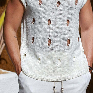 Men's Solid Color Ripped Crew Neck Knit Tank Tops