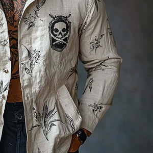 Camisa de manga larga con solapa y estampado pirata para hombre
