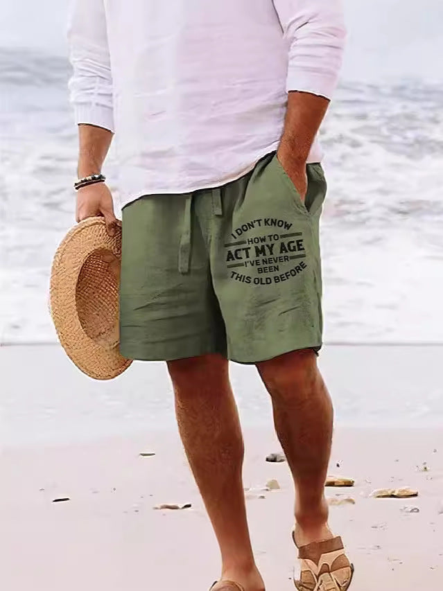 MEN'S COTTON SHORTS SUMMER SHORTS BEACH SHORTS DRAWSTRING ELASTIC WAIST