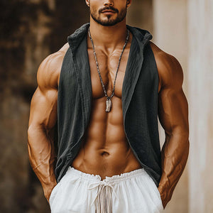 Camiseta sin mangas retro sencilla con cuello abierto para hombre