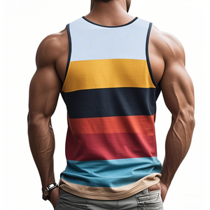 Men's Summer Fashion Casual Contrast Color Horizontal Stripe Printed Cotton Tank Top