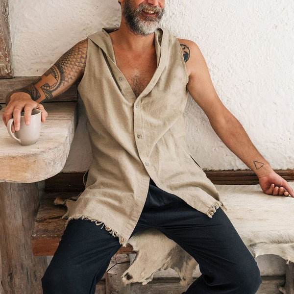 Men's Classic Retro Casual Cotton And Linen Hooded Tank Top