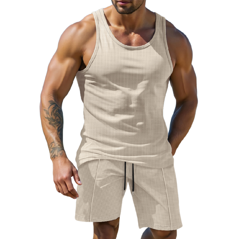 Men's Casual Solid Color Tank Top Shorts Two-Piece Set