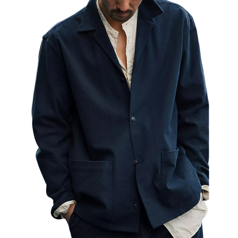 Lässige Herrenjacke mit Knöpfen in Marineblau