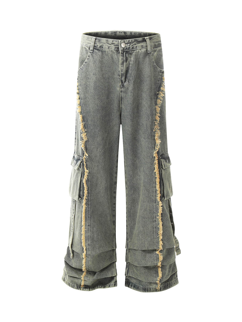 Distressed Raw Edge Baggy Jeans