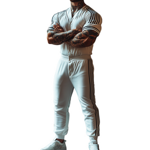 Men's Retro Casual Striped Printed Collarless Short Sleeve Jumpsuit