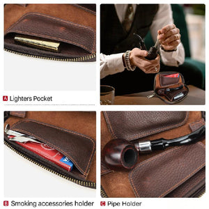 Bolsa de almacenamiento portátil multifuncional de cuero para tabaco para hombre