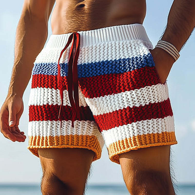 Pantalones cortos deportivos casuales de tejido a rayas de moda de primavera para hombre