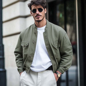 Men's Spring And Autumn Army Green Short Work Jacket