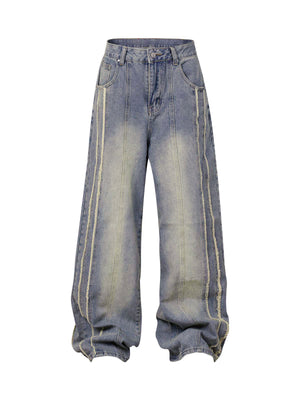 Baggy-Jeans mit verwaschenem Used-Look und Raw Edge 