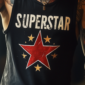 Men's Retro "SUPERSTAR" Print Casual Crew Neck Tank Top